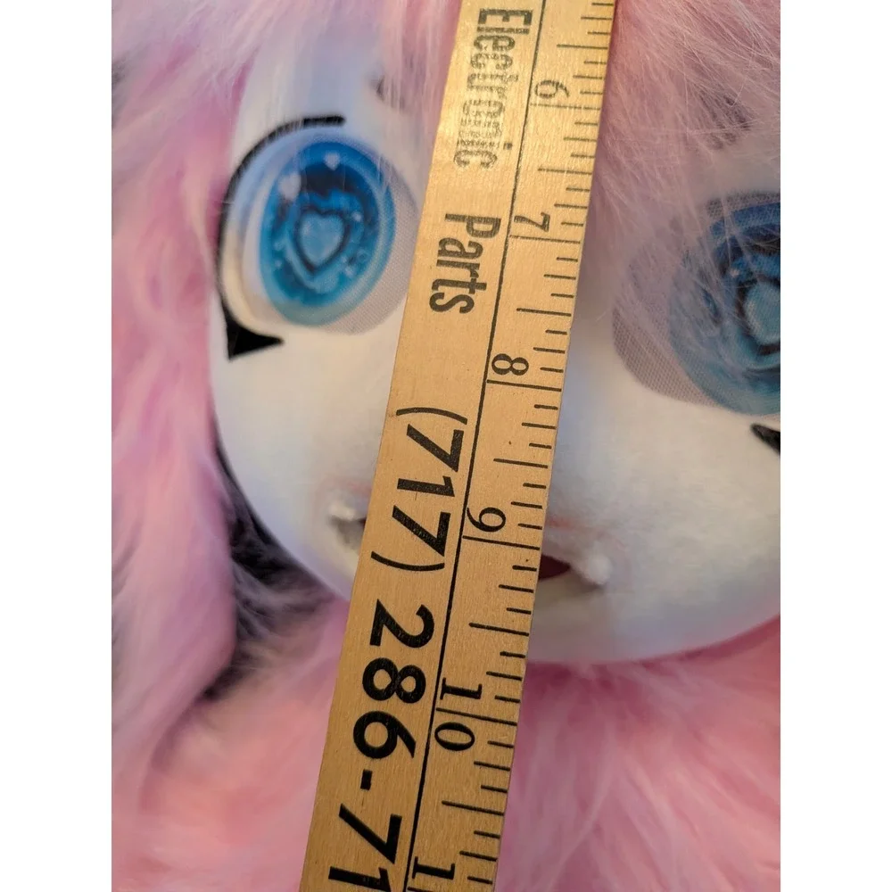 Pink Faux Fur Anime Animal Mask Hood Blue Eyes Kids Costume Cosplay Halloween